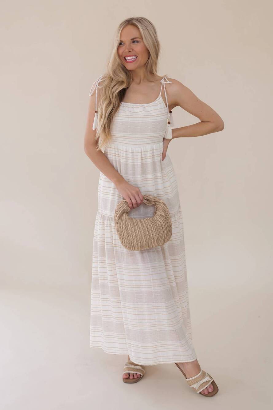 NEW MUSTARD SEED brooke midi dress in light-colored stripe